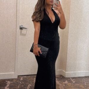 Oh Polly Verona Black Sequin Plunge Maxi Dress